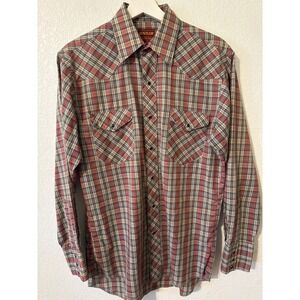 Rustler Western Shirt Men Plaid Long Sleeve Snap Button Up Cowboy Rodeo‎ Medium